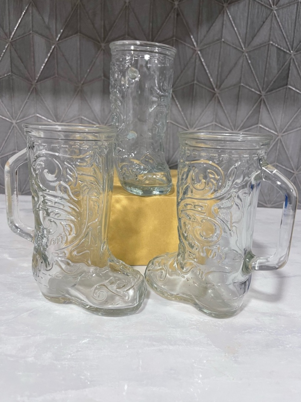 Vintage Western Cowboy/girl Boot Glass Mug Clear Embossed  (3)